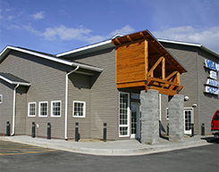 Alaskan commercial building with updated soffit and trim.